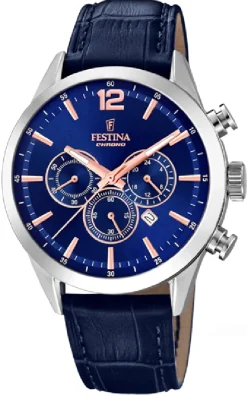 FESTINA UR HERRE CHRONOGRAF STÅL MED ROSA VISERE F20542/4