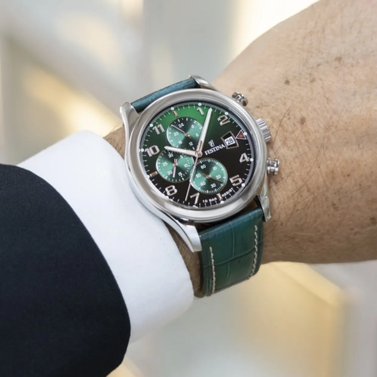 FESTINA UR HERRE STÅL MED GRØN REM - F20375/8