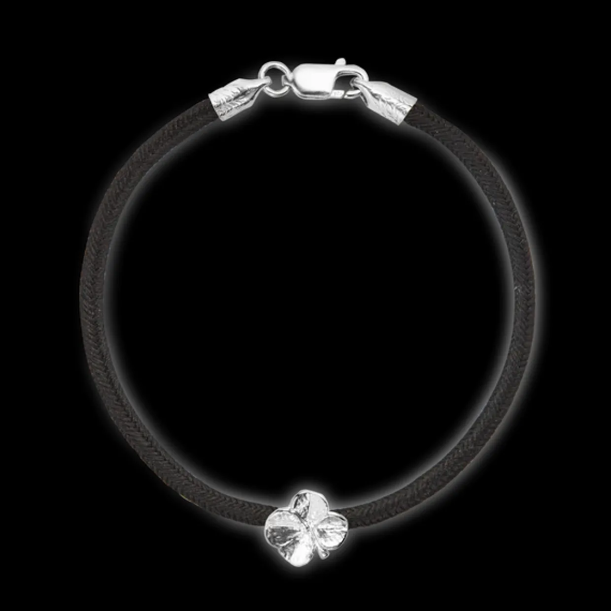 FLORA DANICA ARMBÅND SORT SILKESNOR SØLV FIRKLØVER - FLC-SILK-BLACK-16-S