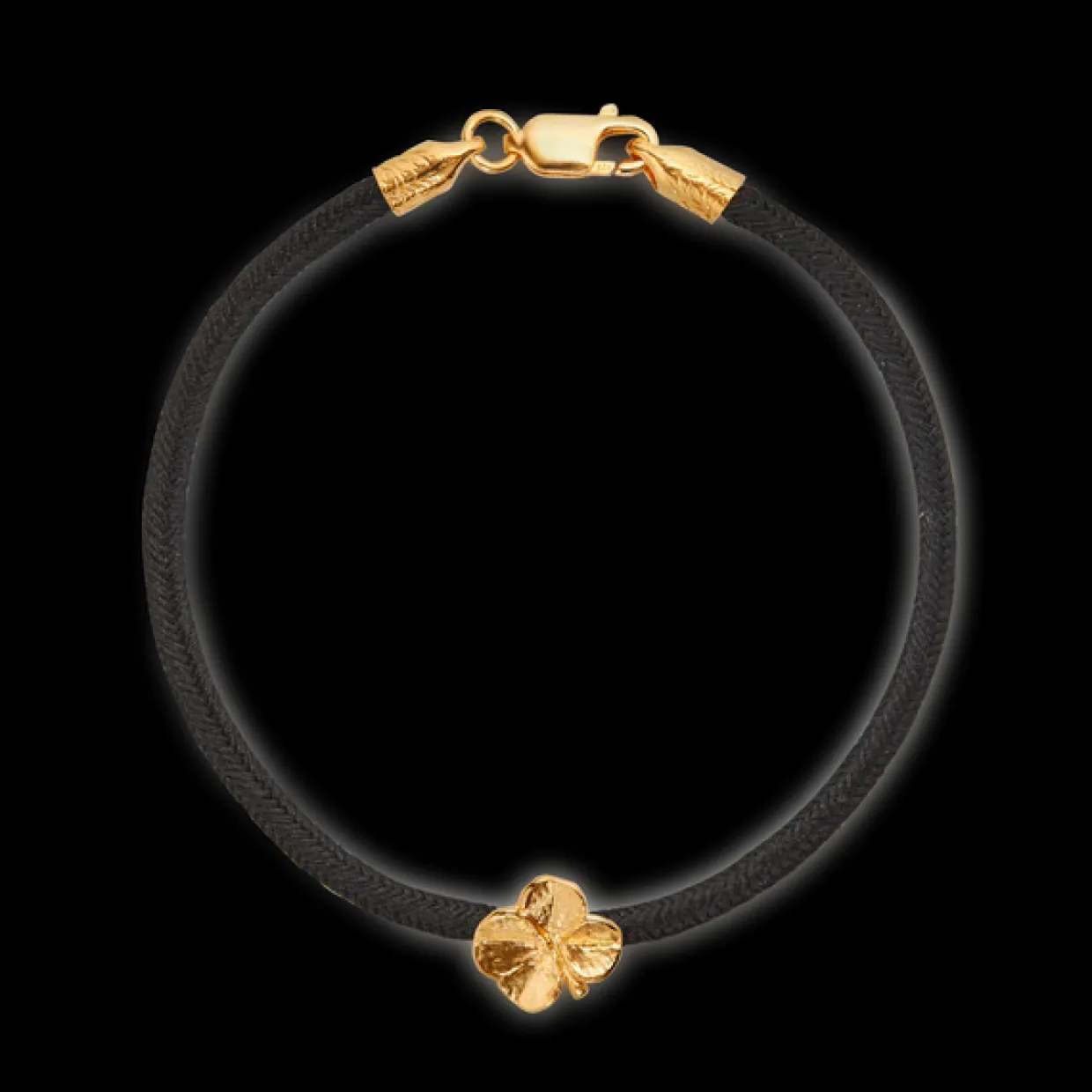 FLORA DANICA ARMBÅND SORT SILKE MED FORGYLDT FIRKLØVER - FLC-SILK-BLACK-16-G