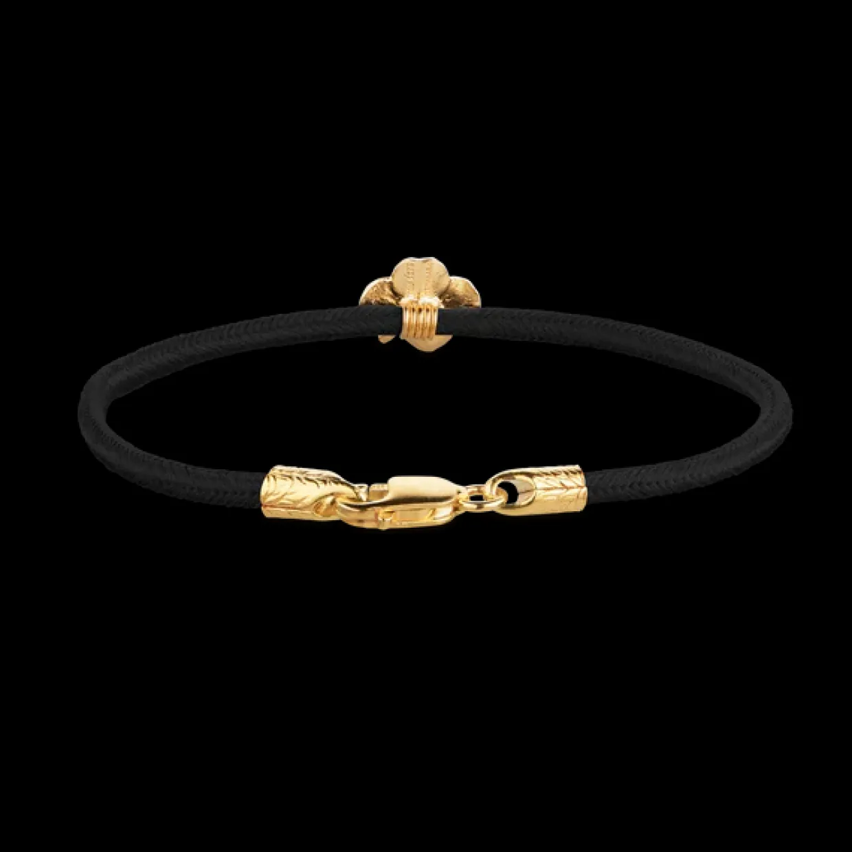 FLORA DANICA ARMBÅND SORT SILKE MED FORGYLDT FIRKLØVER - FLC-SILK-BLACK-16-G