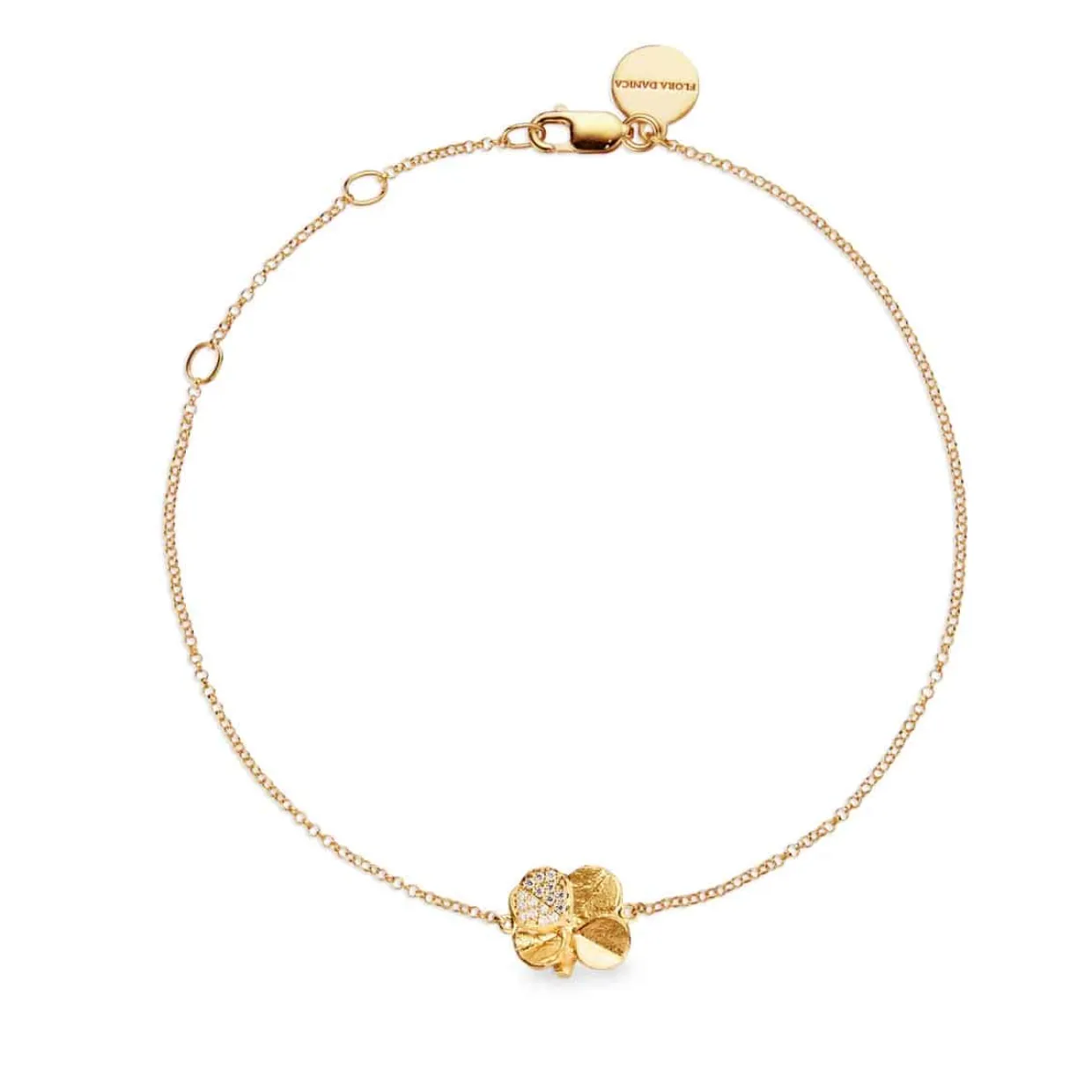 FLORA DANICA FIRKLØVER ARMBÅND PAVÉ FORGYLDT SØLV - FLC-BR-G-PAVE