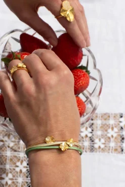 FLORA DANICA FIRKLØVER ARMBÅND PAVÉ FORGYLDT SØLV - FLC-BR-G-PAVE