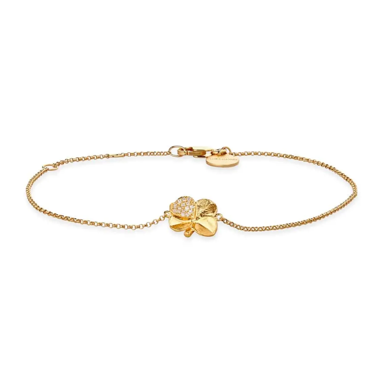 FLORA DANICA FIRKLØVER ARMBÅND PAVÉ FORGYLDT SØLV - FLC-BR-G-PAVE