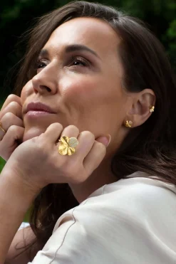 FLORA DANICA FIRKLØVER EARCUFF PAVÉ FORGYLDT SØLV - FLC-EACU-G-PAVE