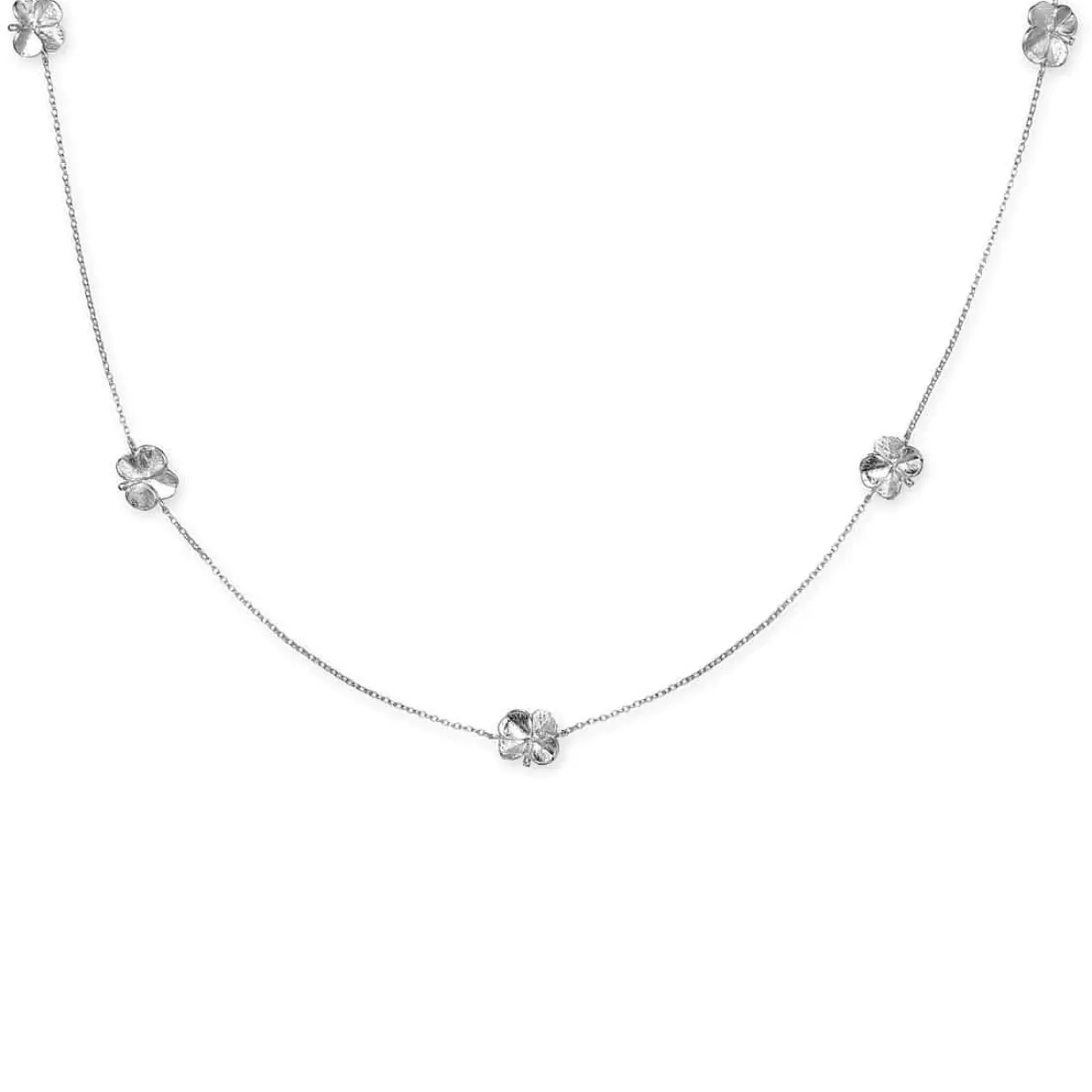 FLORA DANICA FIRKLØVER HALSKÆDE I SØLV MED FEM KLØVERE - FLC-NELO-S