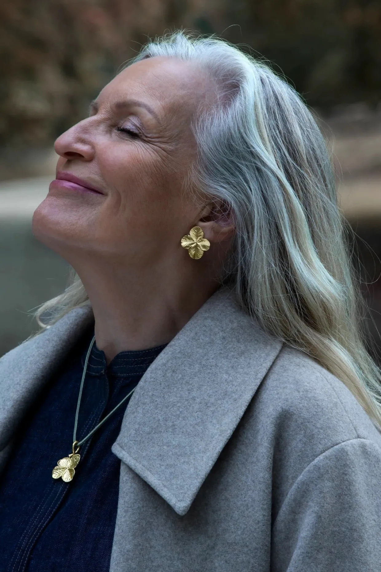 FLORA DANICA FIRKLØVER HALSKÆDE FORGYLDT SØLV - FLC-SILKNE-G