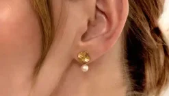 FLORA DANICA FIRKLØVER ØRERINGE MED PERLE - FLC-STPCPEARL-G