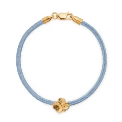 FLORA DANICA FIRKLØVER SILKE ARMBÅND BLÅT FORGYLDT SØLV - FLC-SILK-BLUE-16-G