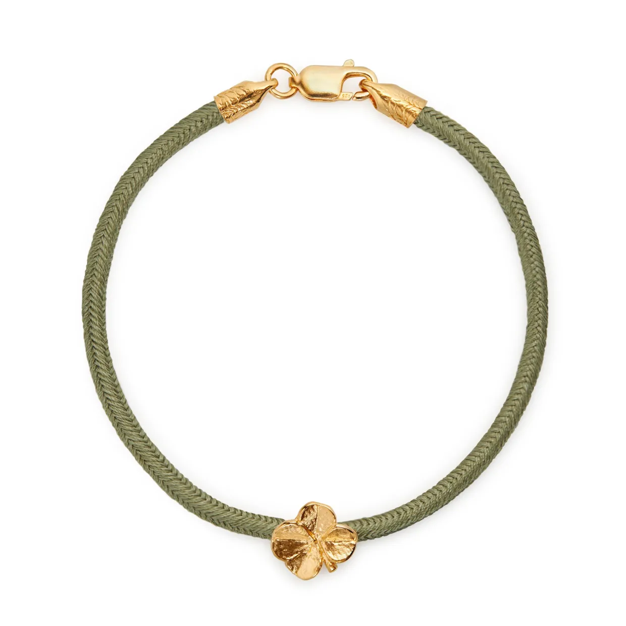 FLORA DANICA FIRKLØVER SILKEARMBÅND OLIVEN FARVET I FORGYLDT SØLV 20 CM - FLC-SILK-OLIVE-20-G