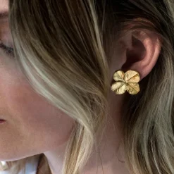 FLORA DANICA FIRKLØVER STATEMENT ØRECLIPS FORGYLDT SØLV - FLC-EACLIPS-G