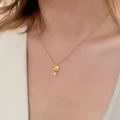 FLORA DANICA HALSKÆDE MED FIRKLØVER OG PERLE - FLC-NEPEARL-G