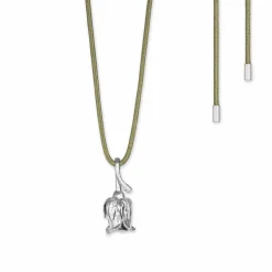 FLORA DANICA ROSE HALSKÆDE I SØLV MED SILKESNOR - ROS-SILKNE-S