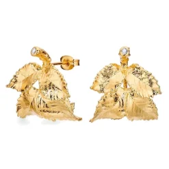 FLORA DANICA ROSENBLAD HOOP ØRERINGE I FORGYLDT SØLV MED DIAMANTER - ROS-HOPC-G