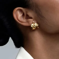 FLORA DANICA ROSENBLAD HOOP ØRERINGE I FORGYLDT SØLV MED DIAMANTER - ROS-HOPC-G