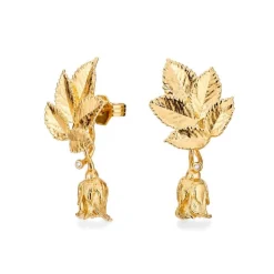 FLORA DANICA ROSENBLAD ØRERINGE I FORGYLDT SØLV MED AFTAGELIGE ROSER OG DIAMANTER - ROS-EAPEN-G