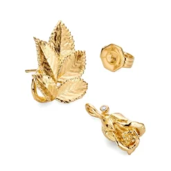 FLORA DANICA ROSENBLAD ØRERINGE I FORGYLDT SØLV MED AFTAGELIGE ROSER OG DIAMANTER - ROS-EAPEN-G