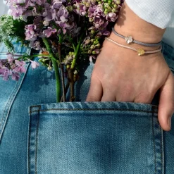 FLORA DANICA SILKE ARMBÅND OLIVEN FIRKLØVER FORGYLDT SØLV - FLC-SILK-OLIVE-16-G