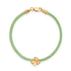 FLORA DANICA SILKE ARMBÅND LYSEGRØN MED FIRKLØVER 16,5 CM - FLC-SILK-LIGHTGREEN-16-G