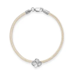 FLORA DANICA SILKE ARMBÅND CHAMPAGNE MED FIRKLØVER 16,5 CM - FLC-SILK-CHAMPAGNE-16-S
