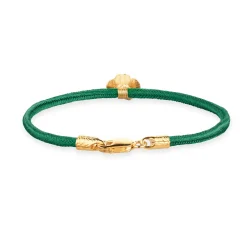 FLORA DANICA SILKE ARMBÅND MØRKEGRØN MED FIRKLØVER 18 CM - FLC-SILK-DARKGREEN-18-G