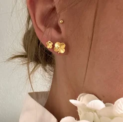 FLORA DANICA SØLV FORGYLDT ØRERINGE MED FIRKLØVER- FLC-StPc-G