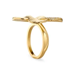 FLORA DANICA STATEMENT RING FIRKLØVER PAVÉ FORGYLDT SØLV - FLC-STRI-G-PAVE