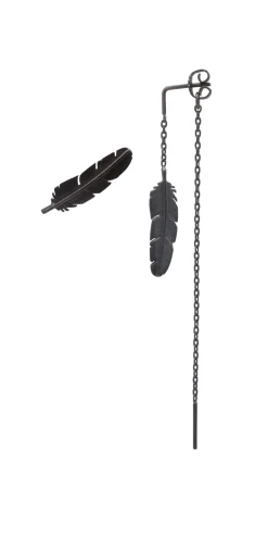 HEIRING ØRESTIK + ½ MED KÆDE FJER SØLV OXYDERET - 51-5-93OX