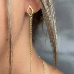 HEIRING RHOMBUS ØRERINGE MED KÆDE I FORGYLDT SØLV - 52-8-12FG