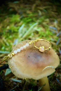 HEIRING RING SØLV FORGYLDT PEACH MÅNESTEN OG 0,02 CARAT DIAMANT - 53-5-52FG