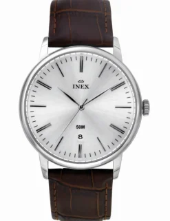 INEX HERRE UR STÅL DATO MED BRUN LÆDERREM