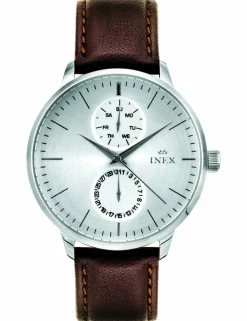 INEX UR HERRE STÅL DAG DATO MED BRUN LÆDERREM - A76198S4I