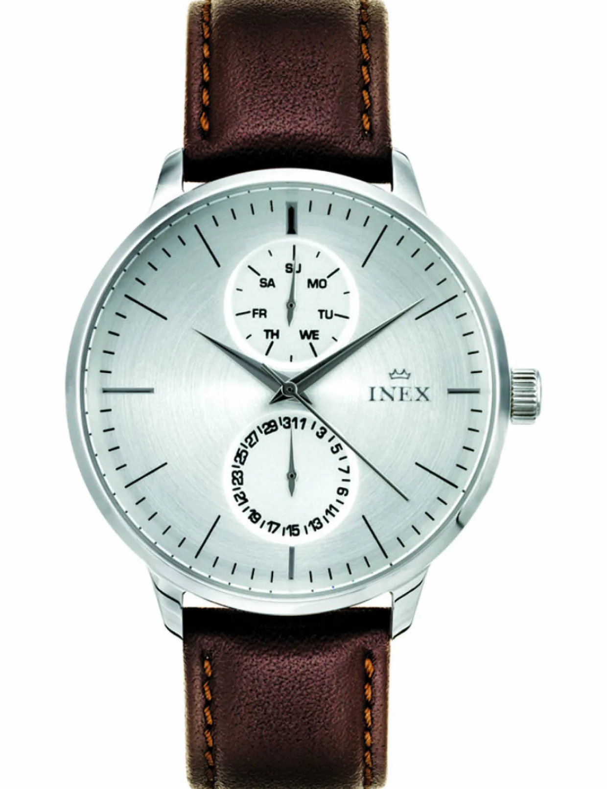 INEX UR HERRE STÅL DAG DATO MED BRUN LÆDERREM - A76198S4I
