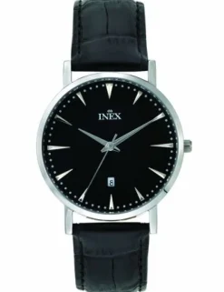 INEX UR HERRE STÅL DATO MED SORT LÆDERREM - A69503S5I
