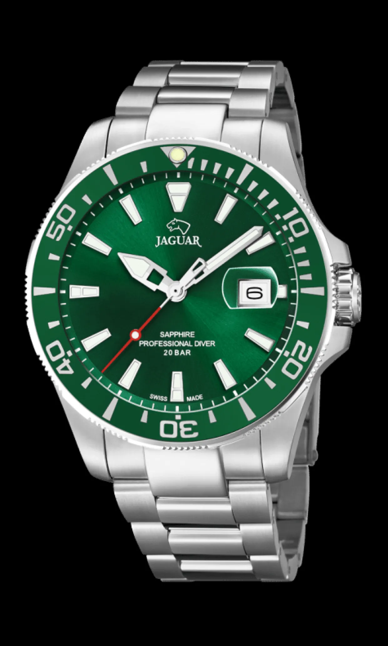 JAGUAR HERRE UR DIVER 200 METER VANDTÆT MED GRØN SKIVE - J860/B