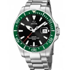 JAGUAR UR HERRE STÅL LÆNKE MED SORT/GRØN SKIVE - J860/H