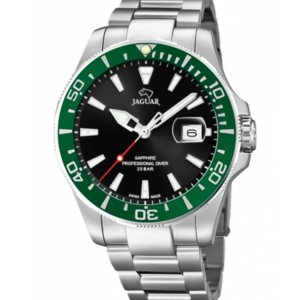 JAGUAR UR HERRE STÅL LÆNKE MED SORT/GRØN SKIVE - J860/H