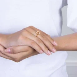 JOANLI NOR ANNANOR RING SØLV FORGYLDT 10 MM CIRKEL MED ZIRKONIA - 104503459