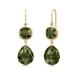 JULIE SANDLAU OLIVIA SØLV FORGYLDT ØREINGE MED OLIVEN GRØN KRYSTAL - HKS728GDOLCR