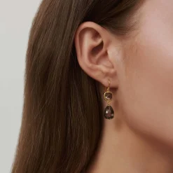 JULIE SANDLAU OLIVIA SØLV FORGYLDT ØREINGE MED OLIVEN GRØN KRYSTAL - HKS728GDOLCR