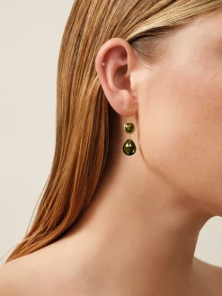 JULIE SANDLAU OLIVIA SØLV FORGYLDT ØREINGE MED OLIVEN GRØN KRYSTAL - HKS728GDOLCR