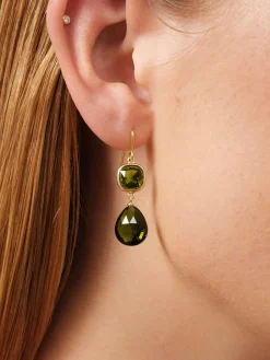 JULIE SANDLAU OLIVIA SØLV FORGYLDT ØREINGE MED OLIVEN GRØN KRYSTAL - HKS728GDOLCR