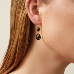 JULIE SANDLAU OLIVIA SØLV FORGYLDT ØREINGE MED OLIVEN GRØN KRYSTAL - HKS728GDOLCR