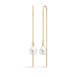 JULIE SANDLAU TASHA CHAIN ØRERINGE FORGYLDT SØLV MED PERLE - HKS704GDWHPLCZ