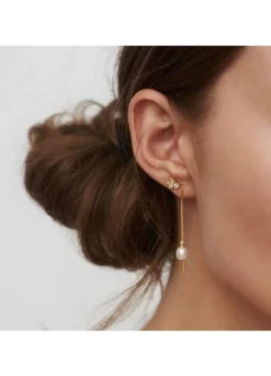 JULIE SANDLAU TASHA CHAIN ØRERINGE FORGYLDT SØLV MED PERLE - HKS704GDWHPLCZ