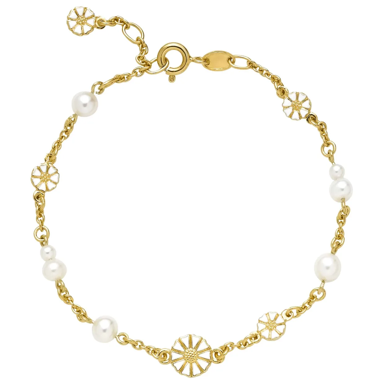 LUND COPENHAGEN ARMBÅND SØLV FORGYLDT MARGUERIT OG PERLER - 9015074-33-M