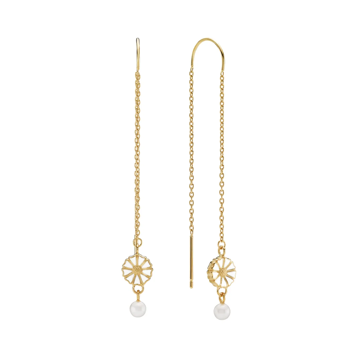 LUND COPENHAGEN DISKO ØRERINGE SØLV FORGYLDT MAGUERIT MED KÆDE OG FERSKVANDSKULTURPERLE -9095045-33-M