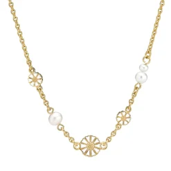 LUND COPENHAGEN HALSKÆDE SØLV FORGYLDT MARGUERIT OG PERLER - 9025074-33-M