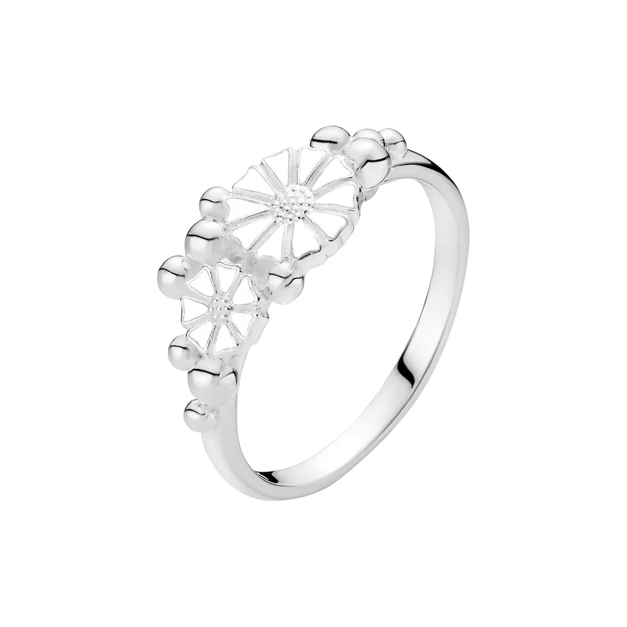 LUND COPENHAGEN MARGUERIT RING I SØLV MED HVID EMALJE - 9075068-H
