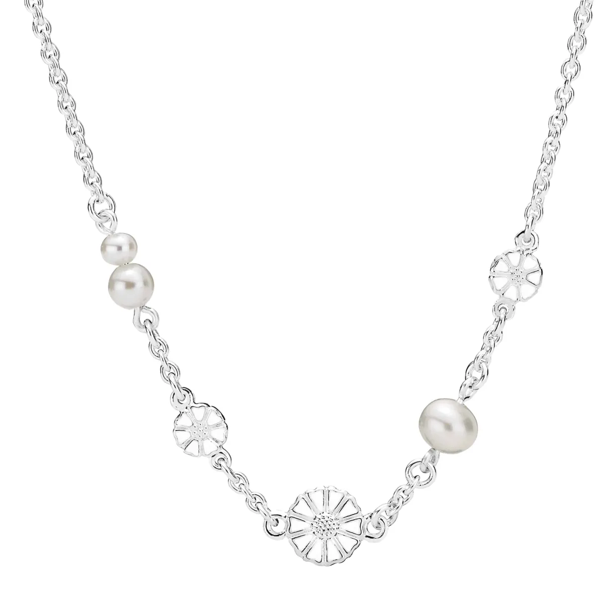 LUND COPENHAGEN MARGUERIT SØLV HALSKÆDE MED PERLER - 9025074-33-H